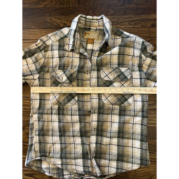 Zone Flannel Shirt Plaid Size XL Vintage Thick Heavy Weight Black Brown Beige - Picture 3 of 9